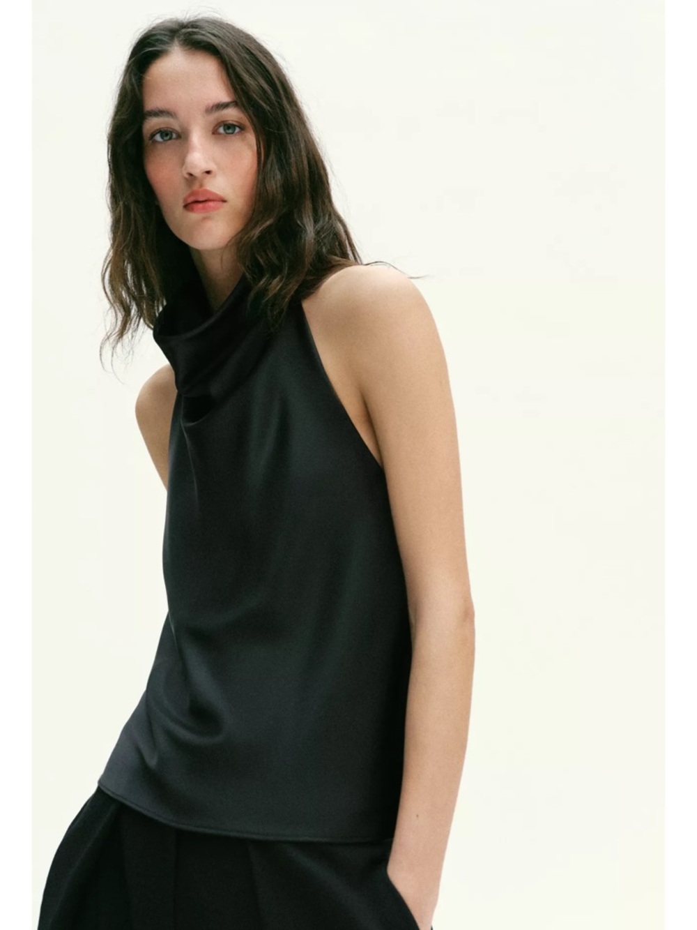 Zara Black Draped Halter Camisole - Picture 1 of 5